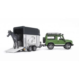 BRUDER LAND ROVER DEFENDER WITH HORSE TRAILER AND HORSE