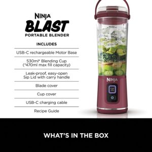NINJA BLAST CORDLESS PORTABLE BLENDER CRANBERRY BC151UKCR