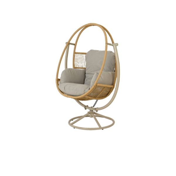 HANGING NATURAL WICKER CHAIR WITH GREY CUSHION