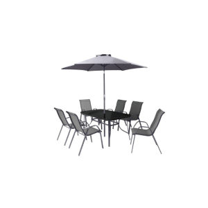 FLORINA GREY 6 SEATER DINING SET WITH PARASOL