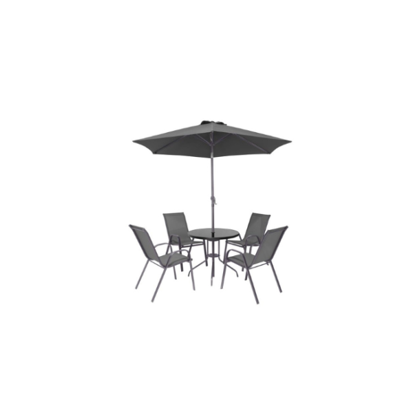 FLORINA GREY 4 SEATER DINING SET WITH PARASOL
