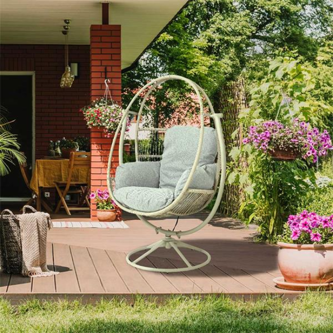 HANGING GREY WICKER CHAIR WITH GREY CUSHION - Image 2