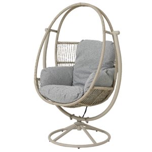 HANGING GREY WICKER CHAIR WITH GREY CUSHION
