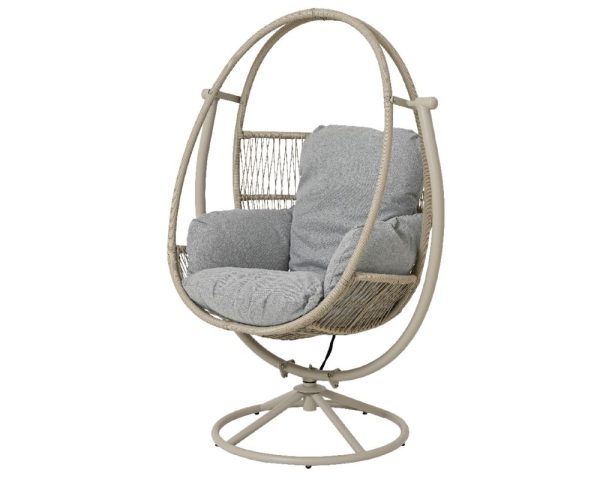 HANGING GREY WICKER CHAIR WITH GREY CUSHION