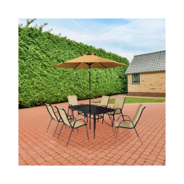 FLORINA TAUPE 6 SEATER DINING SET WITH PARASOL - Image 2