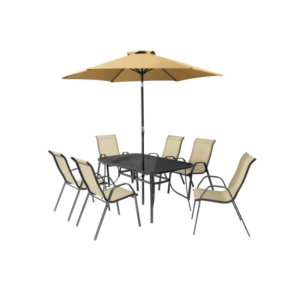 FLORINA TAUPE 6 SEATER DINING SET WITH PARASOL