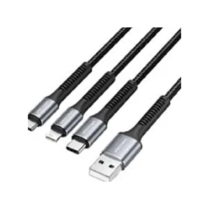 VENTION H18BAV 3-in-1 USB Male to Type-C, Micro USB & Lightning Male, 1.2 Meter, Black Cable