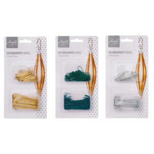 PREMIER 150 PIECE ORNAMENT METAL HOOKS - GREEN, GOLD, SILVER
