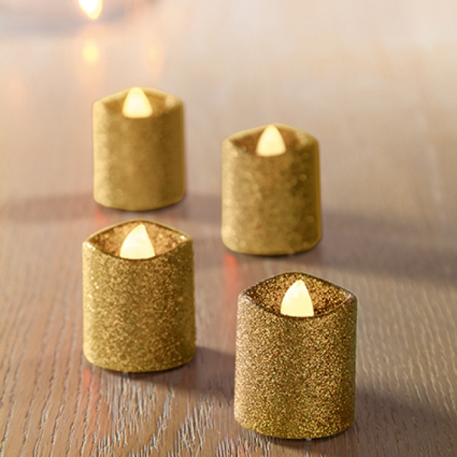 GLITTER LED TEALIGHTS 4PK - 3 ASS. COLOUR - Image 2
