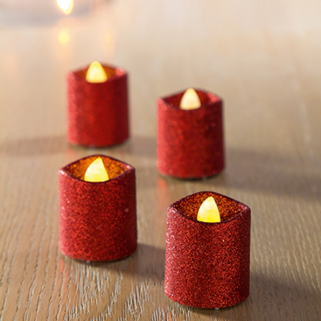 GLITTER LED TEALIGHTS 4PK - 3 ASS. COLOUR - Image 3