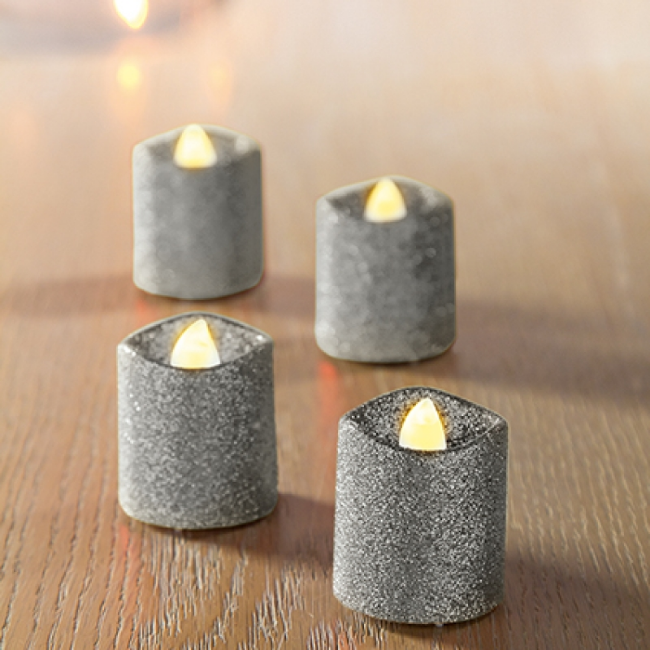 GLITTER LED TEALIGHTS 4PK - 3 ASS. COLOUR - Image 4