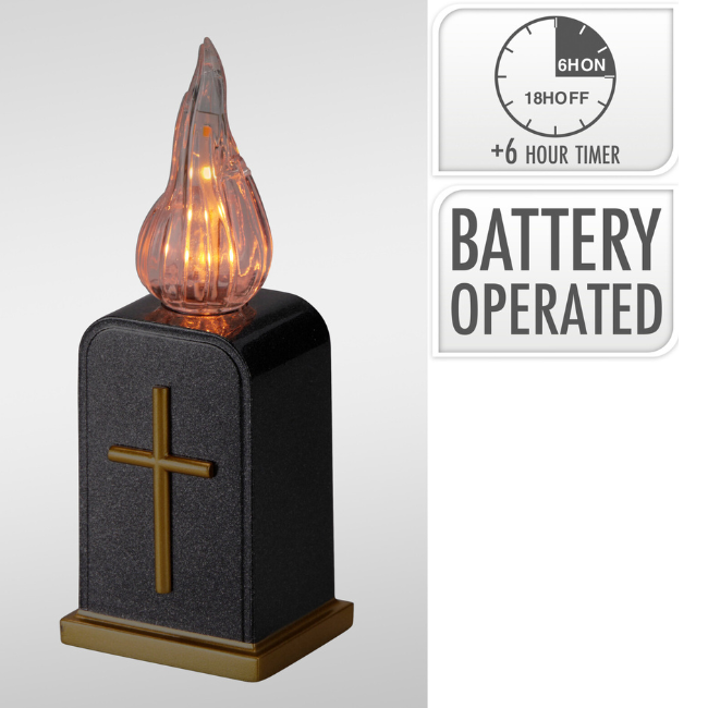 TOMBSTONE LAMP BLACK 16CM B/O TIMER