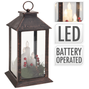 3 LED CANDLE BRONZE LANTERN
