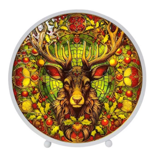 LED STAINED GLASS STAG 22X23CM