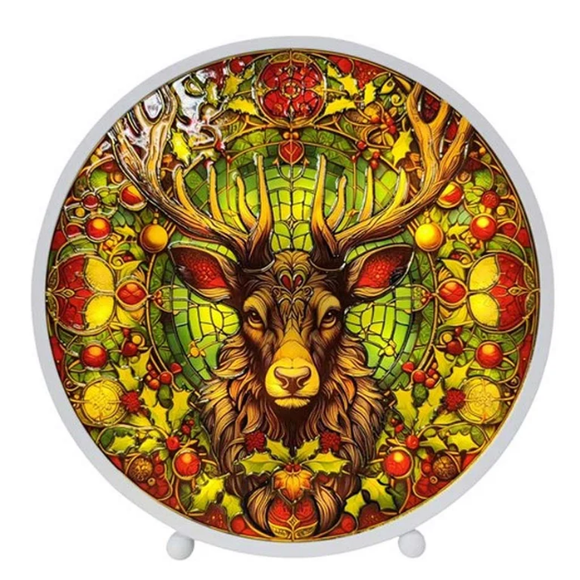 LED STAINED GLASS STAG 22X23CM