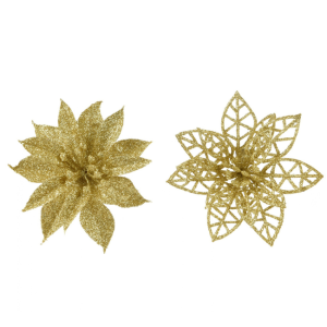 GOLD POINSETTIA CLIP 3 PACK - 2 ASS