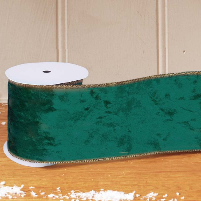 DELUXE VELVET WIRED RIBBON 89MM, 3M - GREEN