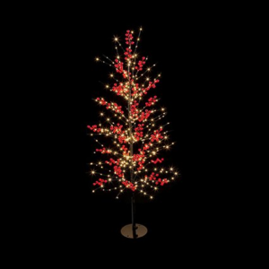 LIT RED BERRY TREE W/ WARM WHITE LED - 1.2M
