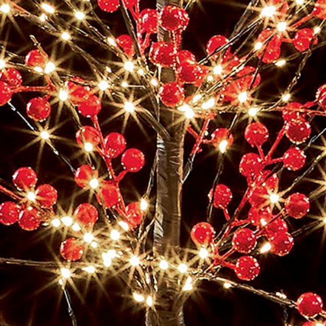 LIT RED BERRY TREE W/ WARM WHITE LED - 1.5M - Image 2