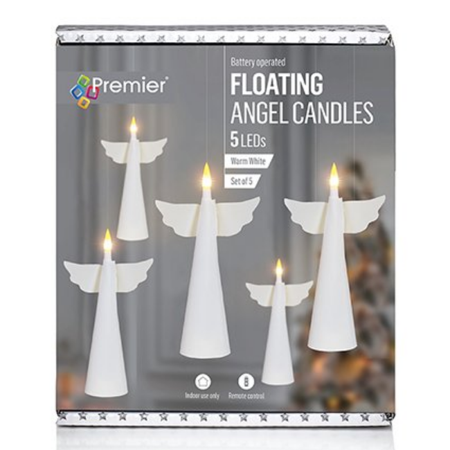 BATTERY OPERATED 5PC FLOATING ANGEL CANDELS - 15CM - Image 2