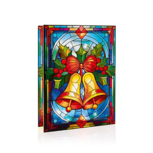 B-O LIT CHRISTMAS BELLS STAINED GLASS DECORATION - 21X28CM
