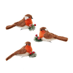 CLIP ON ROBIN DECORATION 3PK - 11CM