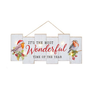 LIT ROBIN SCENE PLAQUE - 48X21CM