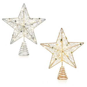 LIT PIN WIRE WRAP TREE TOPPER W/ LEDS - 30CM - 2 ASST.