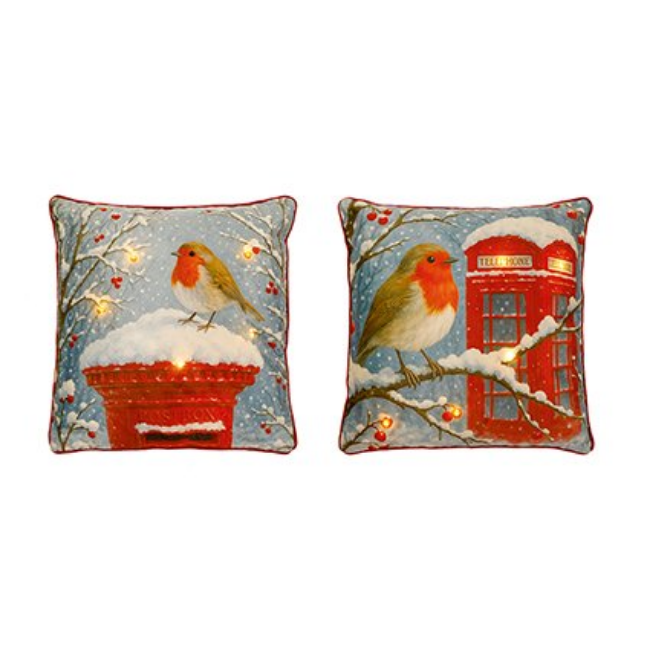 LIT COUNTRYSIDE ROBIN POSTBOX/PHONEBOX CUSHION - 2 ASST.