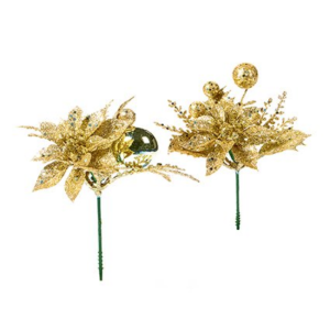 GOLD POINSETTIA PICK - ASSORTED - 18CM