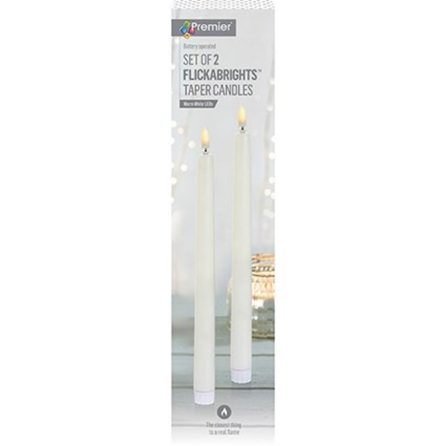 2PK BATTERY OPERATED CREAM TAPER CANDLE W/ FLICKERBRIGHTS - 27.5CM - Image 2
