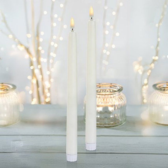 2PK BATTERY OPERATED CREAM TAPER CANDLE W/ FLICKERBRIGHTS - 27.5CM - Image 3