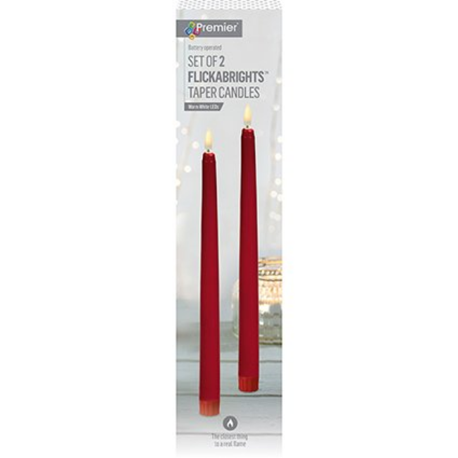 2PK BATTERY OPERATED RED TAPER CANDLE W/ FLICKERBRIGHTS - Image 2