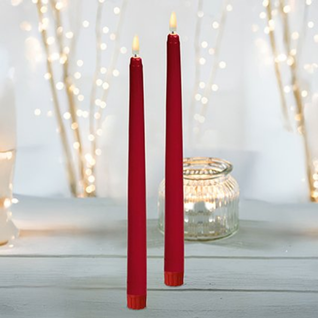 2PK BATTERY OPERATED RED TAPER CANDLE W/ FLICKERBRIGHTS - Image 3