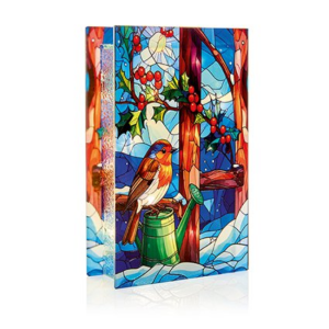 B-O LIT ROBIN STAINED GLASS DECORATION 21X13CM
