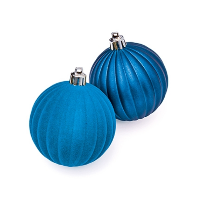 4PK MIDNIGHT BLUE FLOCK/MATT SHATTERPROOF BAUBLES - 80MM - Image 2