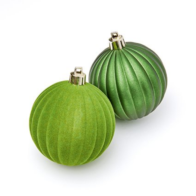 4PK DARK GREEN FLOCK/MATT SHATTERPROOF BAUBLES 80MM - Image 2