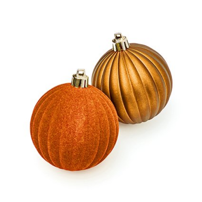 4PK CARAMEL FLOCK/MATT SHATTERPROOF BAUBLES - 80MM - Image 2