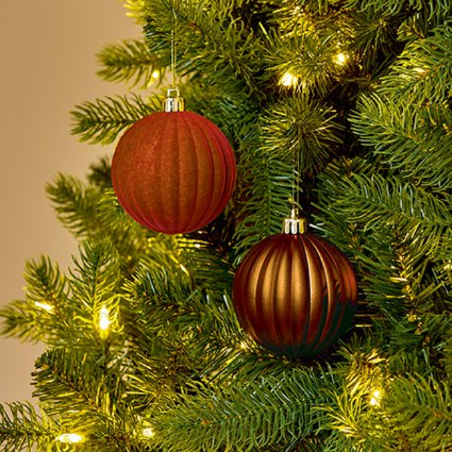 4PK CARAMEL FLOCK/MATT SHATTERPROOF BAUBLES - 80MM - Image 3