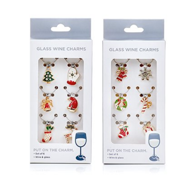 SET OF 6 WINE GLASS CHARMS - 2 ASST.