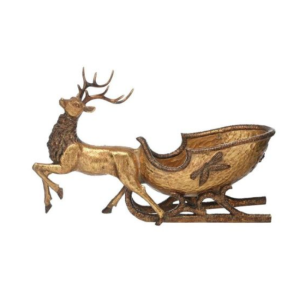 ANTIQUE GOLD REINDEER PULLING SLEIGH - 48CM