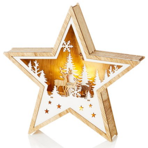 LIT STAR WITH WOODLAND SCENE - 23CM