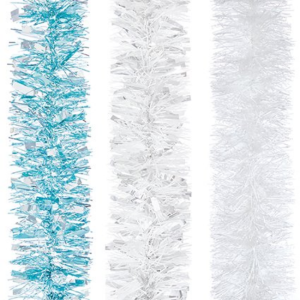 SILVER/AQUA CHUNKY TINSEL 2MX10CM - 3 ASS