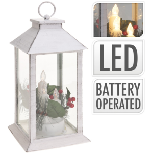 LED CANDLE WHITE LANTERN 29CM