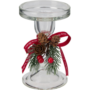 XMAS GLASS CANDLESTICK HOLDER 85X135
