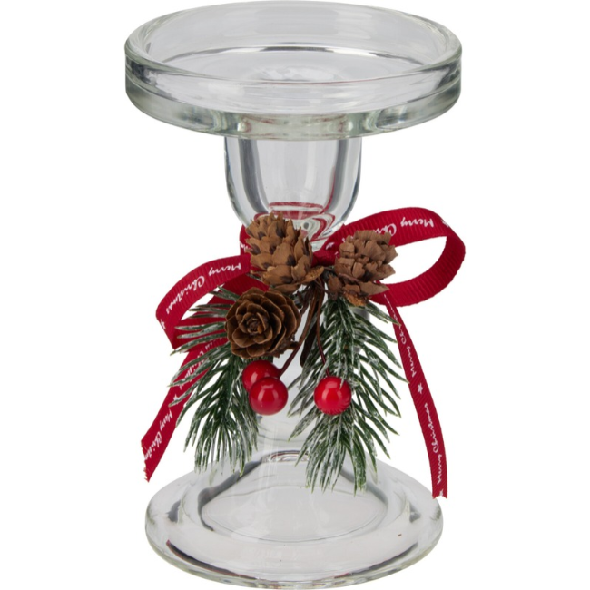 XMAS GLASS CANDLESTICK HOLDER 85X135