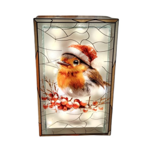 LED ROBIN STAINED GLASS 21CM
