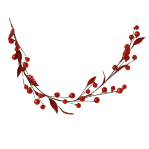 RED GLITTER LEAF AND BAUBLE GARLAND