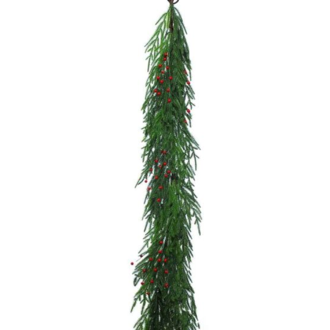 NORFOLK PINE NATURAL SOFT GARLAND W/ BERRIES - 180CM