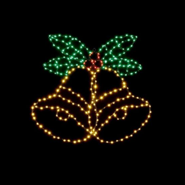 FLASHING FLEXIBRIGHTS BELLS & HOLLY MULTICOLOUR LED 56X51CM